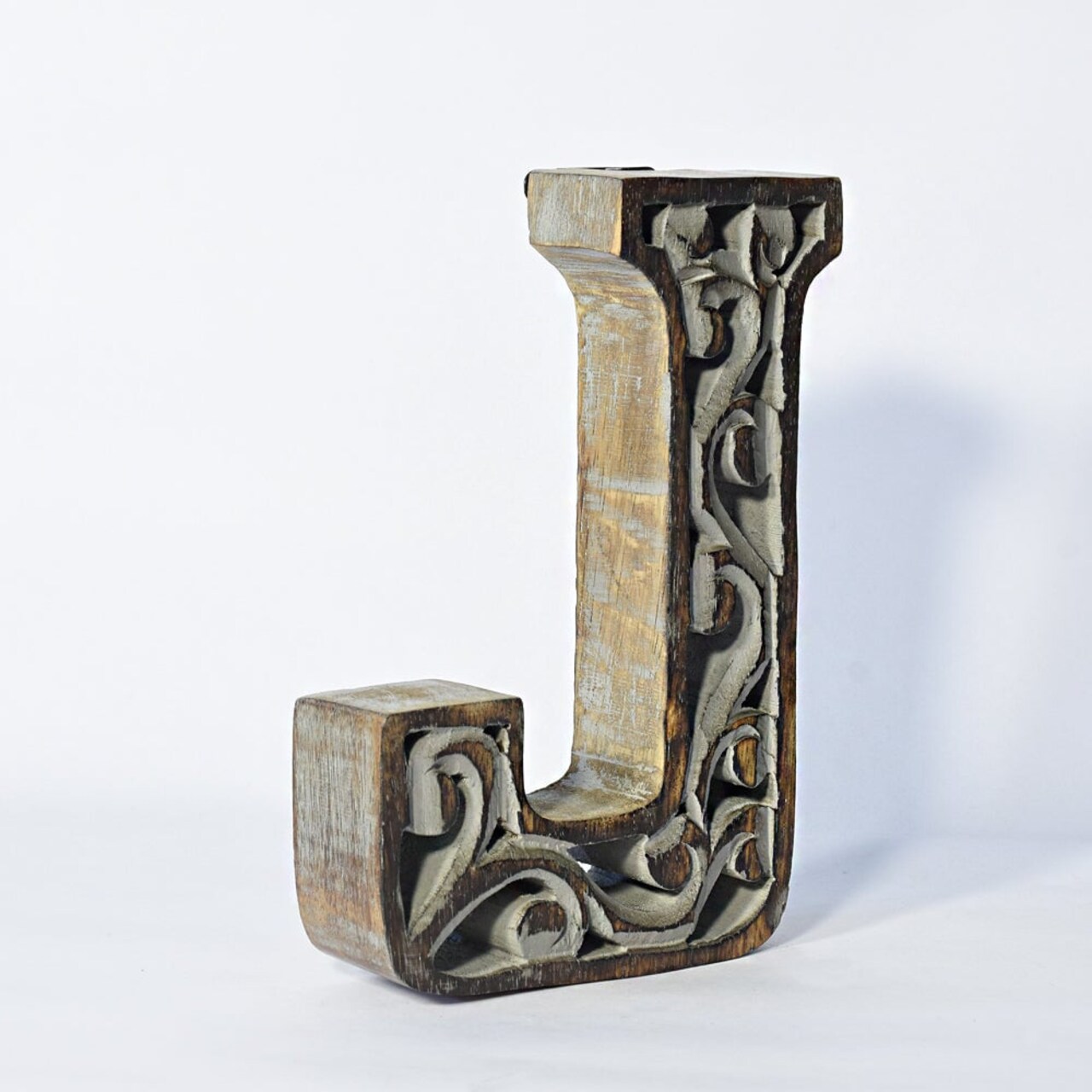 Vintage Gray Handmade Wooden Alphabet Letter Block Eco-Friendly Decor